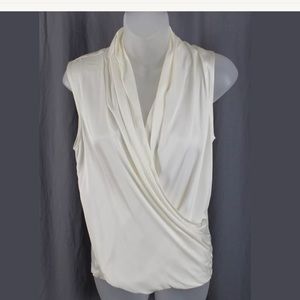 Theory ivory silk wrap top small